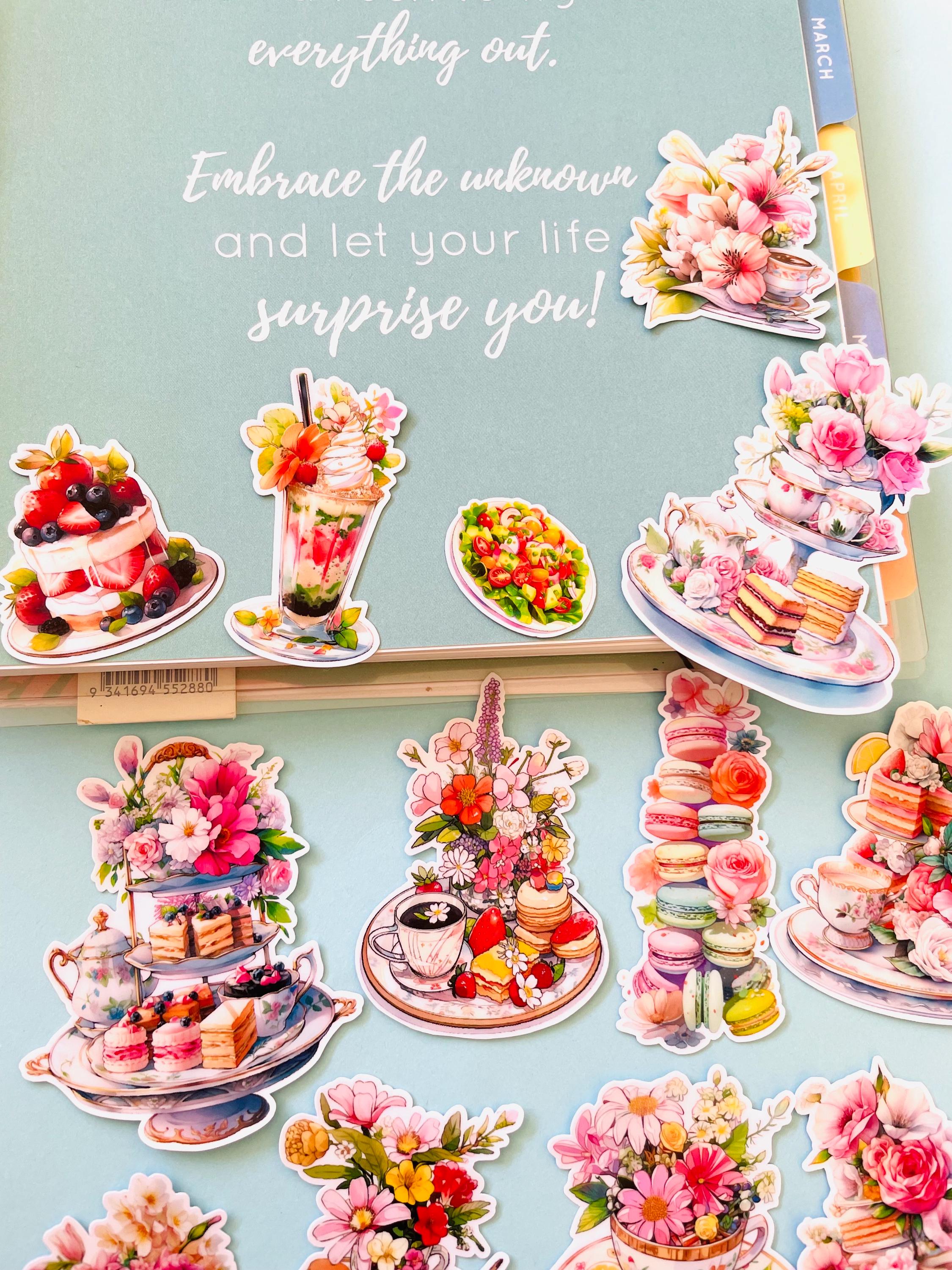16pcs Cute Vinyl Vintage Afternoon Tea Cake Stickers Set Dessert ...