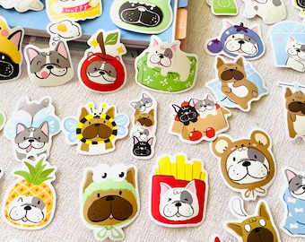 Cute French Bulldog Stickers, Funny Bulldog Stickers, Kawaii Dog Vinyl Decals for Laptop, Planner, Journals, Gift for Dog Lovers, Friends