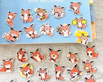 40pcs Cute mini red Foxes sticker, Kawaii fox stickers, sleeping fox sticker, Funny animal stickers for planner, scrapbooking, journal, mail