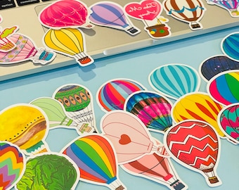 Paquete de 50 pegatinas de vinilo de globos aerostáticos para álbumes de recortes, agendas, portátiles y botellas de agua. Pegatinas coloridas para viajes de ensueño.