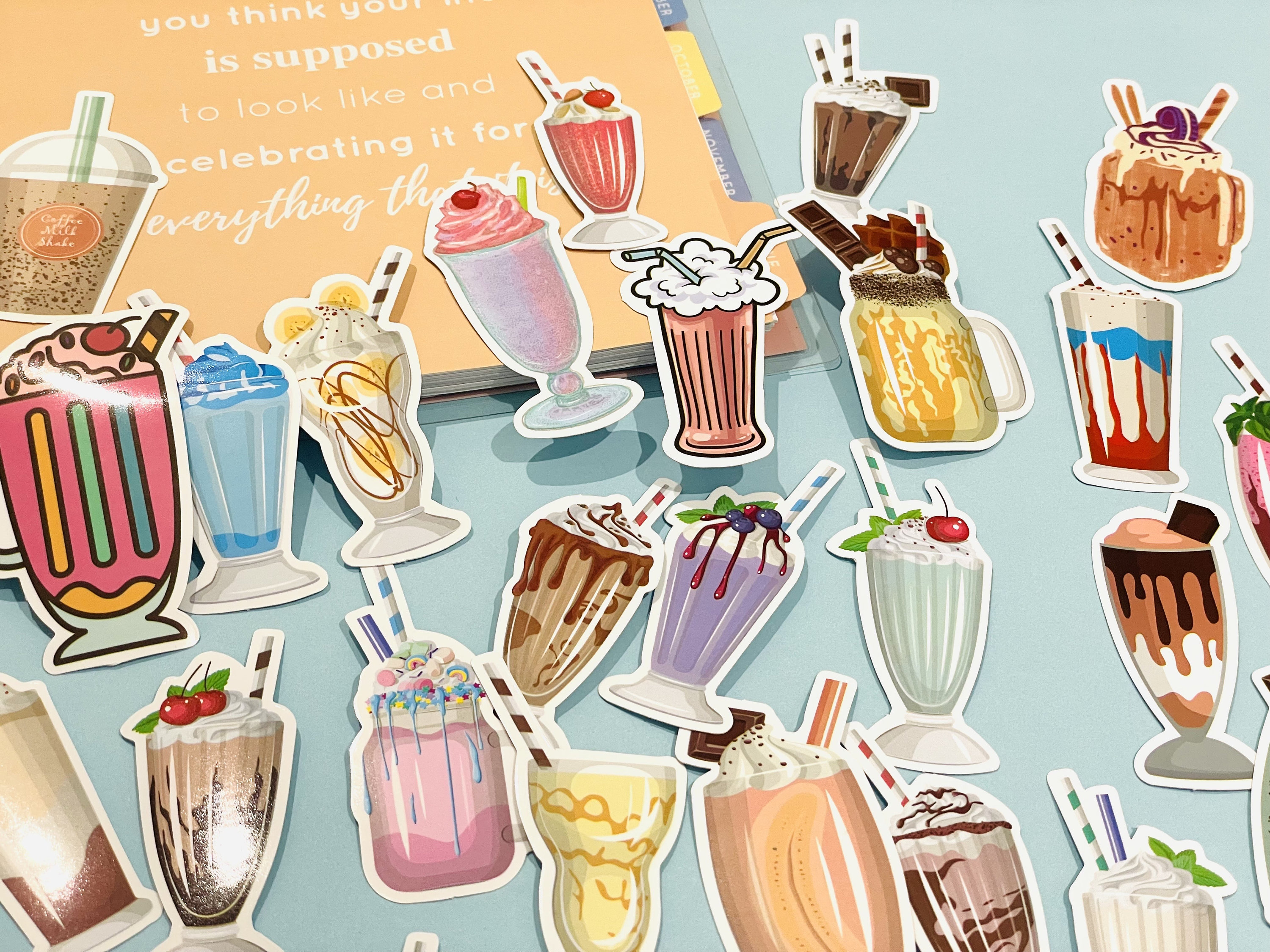 Milkshake Café Drinks Vinyl Cute Sticker Set Fruit Strawberry Chocolate ...