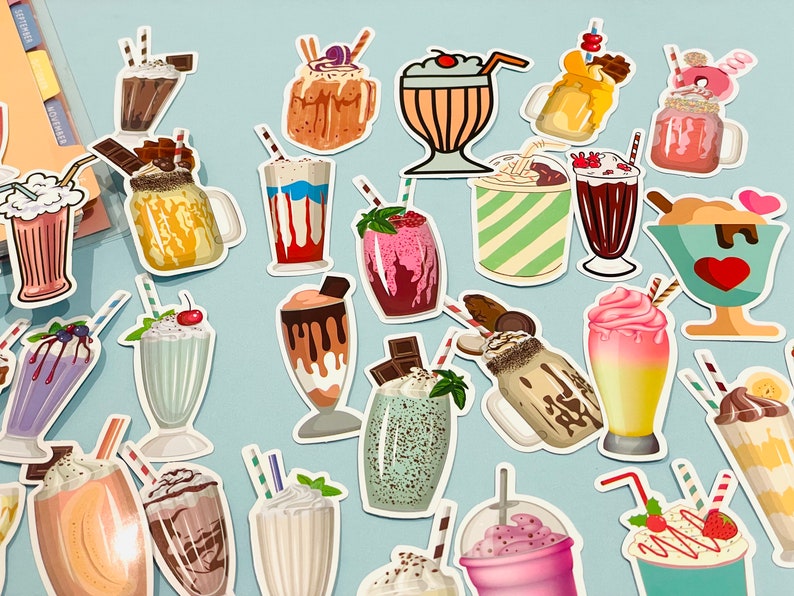 Milkshake Café Drinks Vinyl Cute Sticker Set Fruit Strawberry Chocolate ...