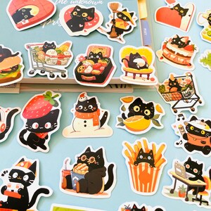 Schattige zwarte kat stickers dagboek, grappige kat stickers voor planner, laptop, bidon, scrapbooking, cadeau voor kattenliefhebbers, vinyl kattenstickers