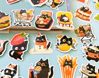 Adesivos fofos de gato preto para diário, adesivos engraçados de gato para agenda, laptop, garrafa de água, scrapbooking, presente para amantes de gatos, adesivos de vinil para gatos