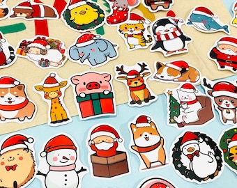 Pegatinas de animales navideños: ciervo, muñeco de nieve, cerdo, perro, vinilo, Bullet Journal, planificador, álbum de recortes, regalo para un amigo.