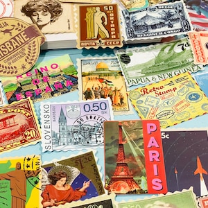 Paquete de 50 pegatinas vintage con sellos de todo el mundo para decorar, para diarios basura, álbumes de recortes, portátiles y cascos.
