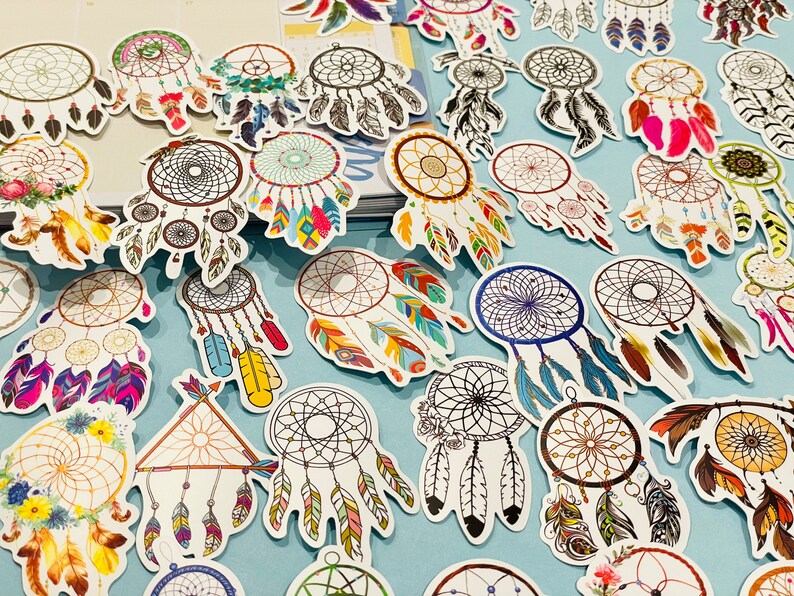 50pcs Boho Dream Catcher Stickers Vinyl Decal Colour Good Luck Sticker