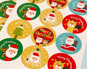 Santa Merry Christmas Stickers Xmas Gift Wrapping Festive Present Stickers Round Matte Family Holiday Labels Envelope Seals Small Business