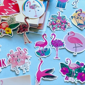 Rosa Flamingo Aufkleber Set Tropische Tiere BuJo Lieferungen Aufkleber Sommer Blumen Flamingo Cocktail Dekor Bunte Vinyl Aufkleber für Planer