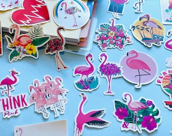 Pink Flamingo Sticker Set Tropical Animal BuJo Supplies Stickers Summer Flowers Flamingo Cocktail Decor Colourful Vinyl Stickers for Planner