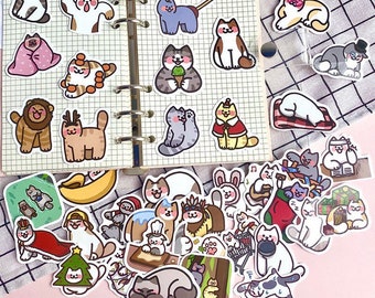 40pcs Cute cats stickers Set For Planner, Journal, Scrapbooking Lovely cat Sticker pack Animal Sticker Australian Cat Theme Sticker Lazy Cat