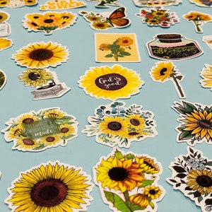 Adesivos estéticos de girassol para diário, planejador, adesivos de plantas, pacote de adesivos de rabiscos de primavera, adesivos para laptop, adesivos à prova d'água para garrafas