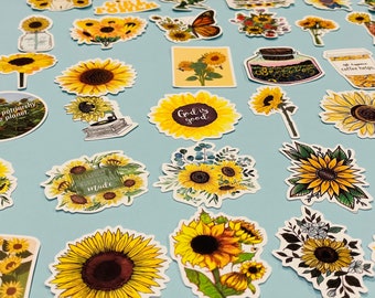 50pcs Aesthetic Sunflower Sticker for Journal Planner Plant Stickers Pack Spring Doodle Stickers Laptop Sticker Waterproof Bottle Sticker