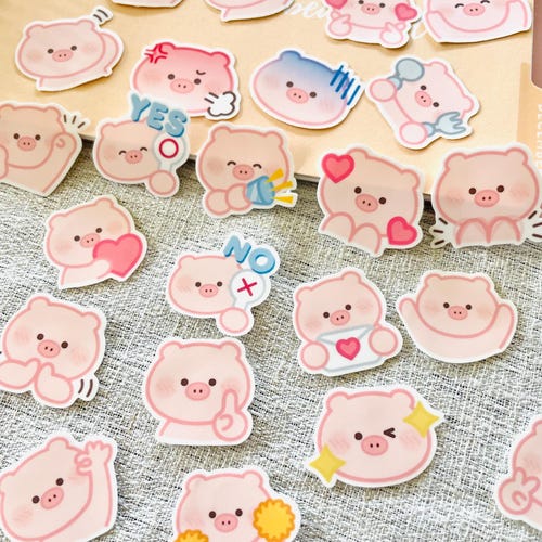 Set di 40 adesivi in vinile con simpatici maialini rosa, adesivi in carta impermeabile per laptop, divertenti adesivi emoji animali per diario notebook laptop