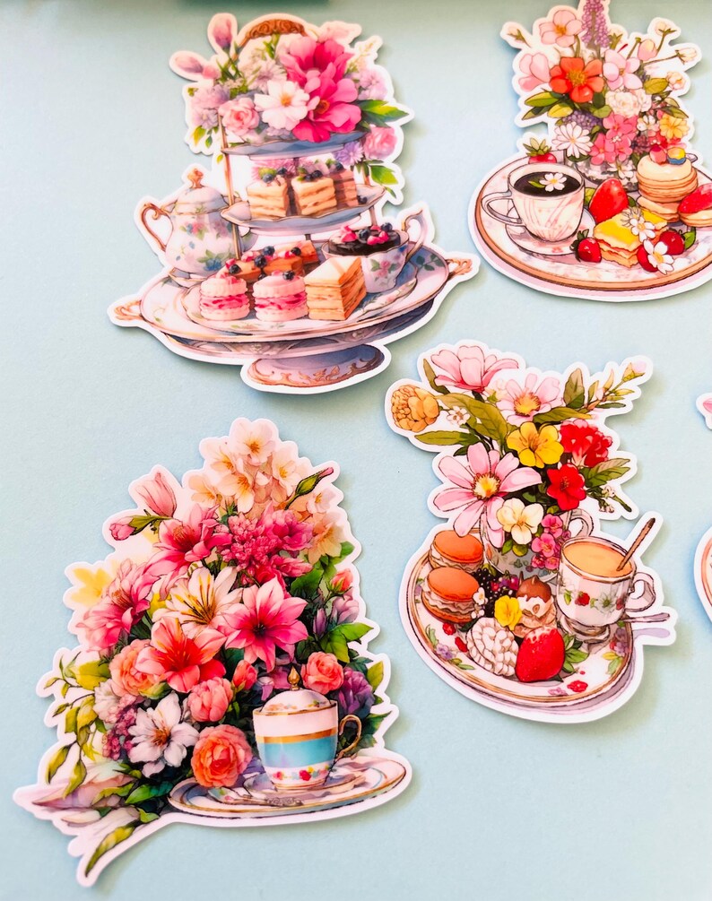 16pcs Cute Vinyl Vintage Afternoon Tea Cake Stickers Set Dessert ...