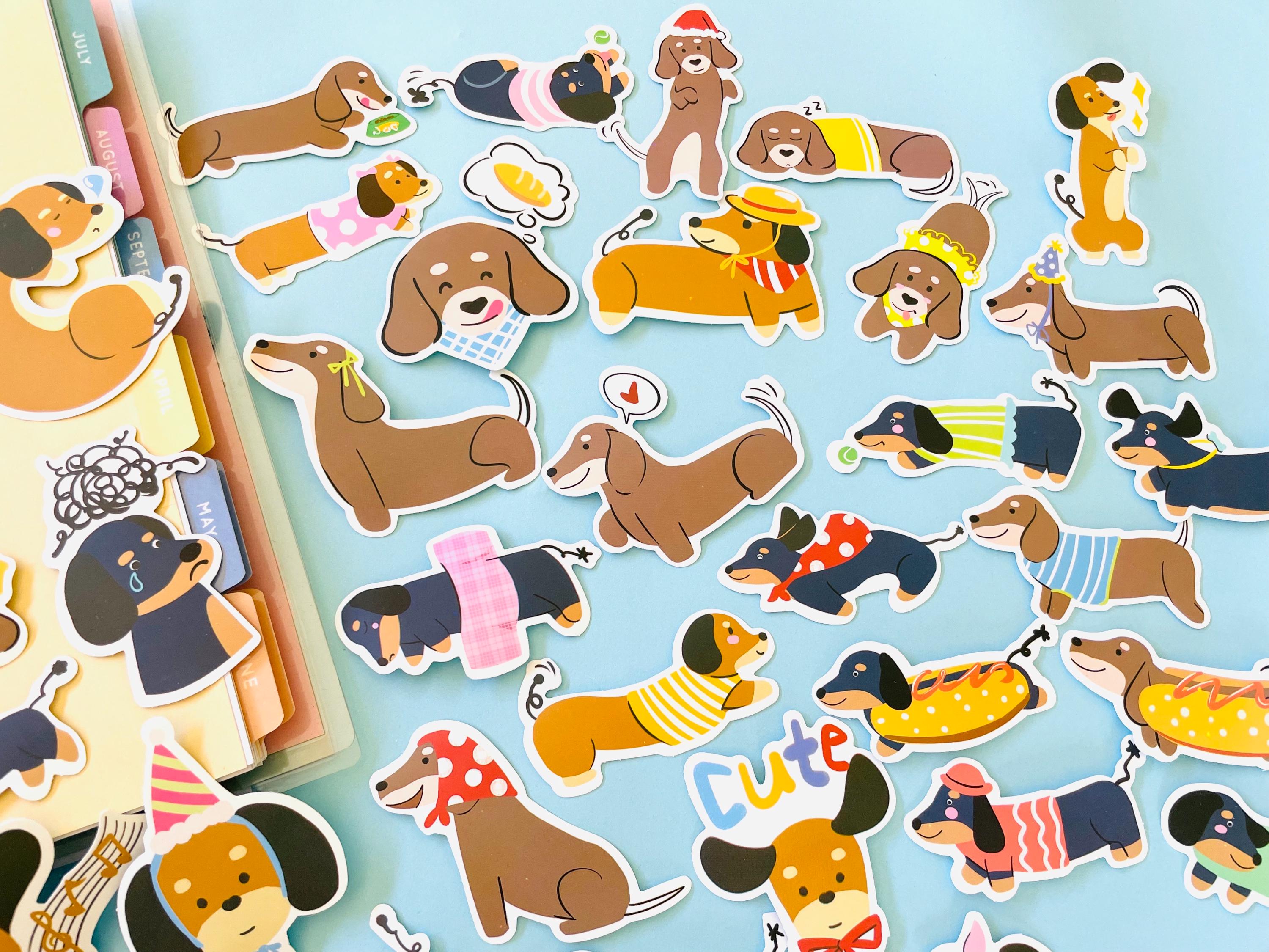 Vinyl Cute Sausage Dog Stickers, Kawaii Dachshund Dog Die Cut Sticker ...
