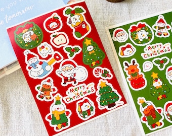 Cute Santa Christmas Stickers Sheet Xmas Journal Deco Sticker, Christmas Packing, Snowman, Dear, Puppy Kawaii Sticker, Christmas Gifts
