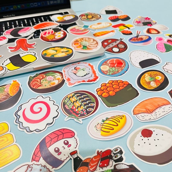 50pcs Cute Japanese Street food Sticker Japan Sushi Ramen Rice Stickers Pack Waterproof Paper Laptop desktopTags Scrapbooking Sticker Set