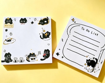 50 page Black Cat Memo Pad, Kawaii Notepad, Cute Cat Writing Pad, Planner Stationery, Daily To Do List,School Supplies, Gift for Cat Lover