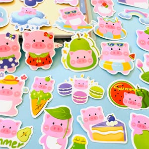 Naklejki Cute Pink Pig, Kawaii Summer Pig Frog Sticker Set, Happy Piggy Bullet Journal Sticker, Planner Sticker, Scrapbooking, Diary Sticker
