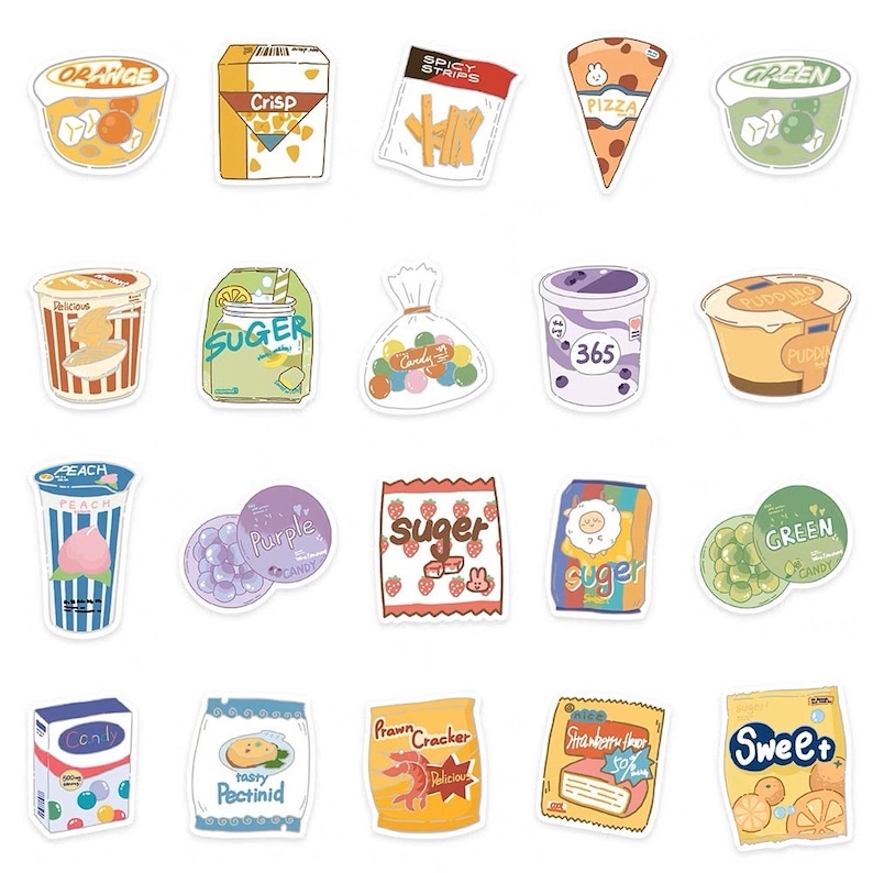 Japanese Kawaii Snack Stickers Pack Funny Asian Food Decal Vinyl ...