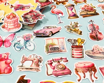 Pink Coquette Girly Stickers Musical Instrument Aesthetic Sticker Set Holiday Princess Castles Carousel Stickers Cake Book Flowers Sticker