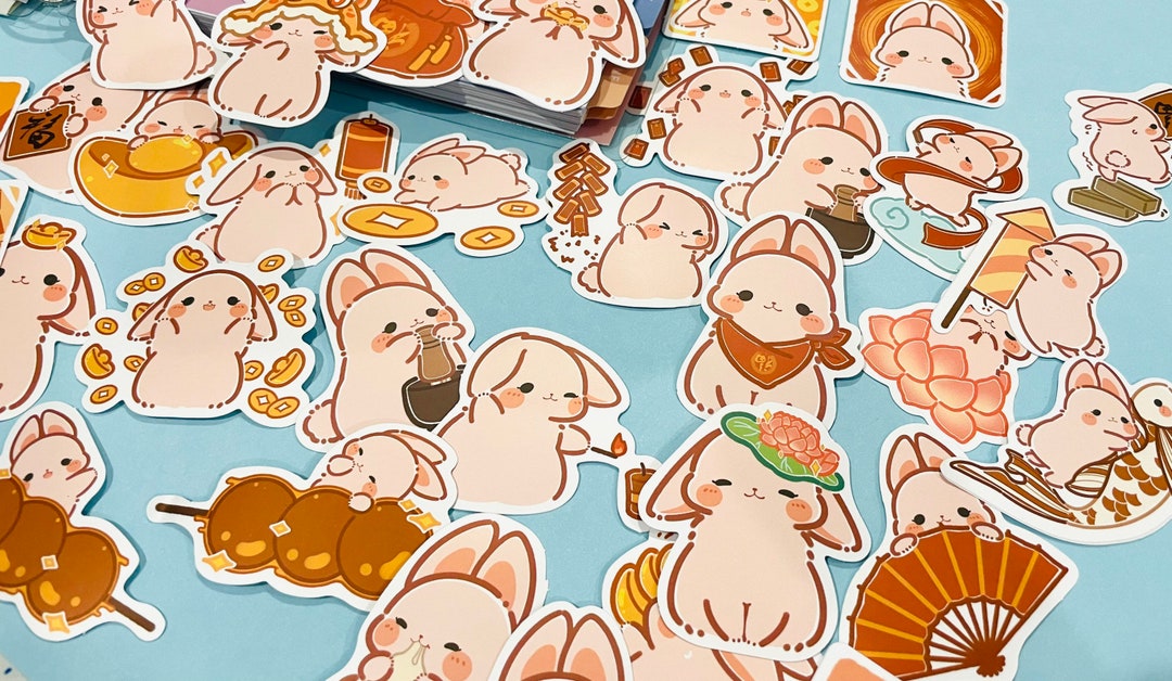 Chinese Rabbit Decal 40pcs Happy Chinese New Year Rabbit Stickers Cute Bunny Stickers for ...