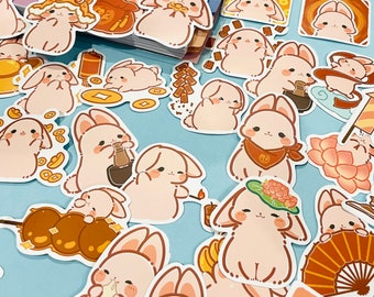 40pcs Happy Chinese New Year Rabbit stickers Cute Bunny stickers for laptop note book, water bottle decal, gift for friend Art Luck stickers