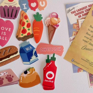 50pcs Cute Food Stickers - Ice Cream, Sandwiches, Desserts, Hot Dogs, Bread  - Waterproof Vinyl Decals for Water Bottles, Laptops, Guitars - Adorable