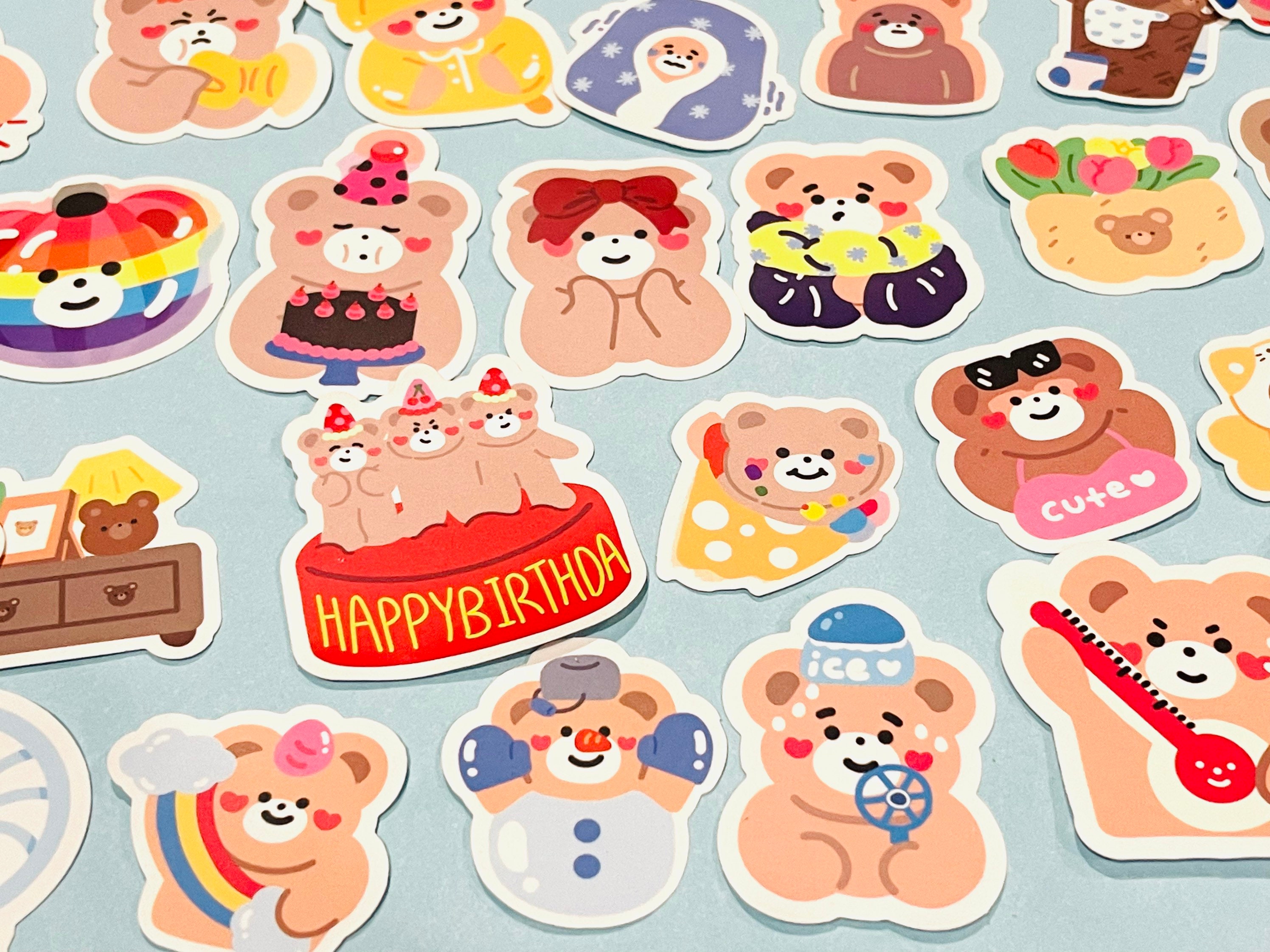 Kawaii Bear and Dessert Sticker Flakes | Cute Animal Deco Stickers for  Planner | Embellishments for Scrapbook (8 Designs / 50 Pieces)