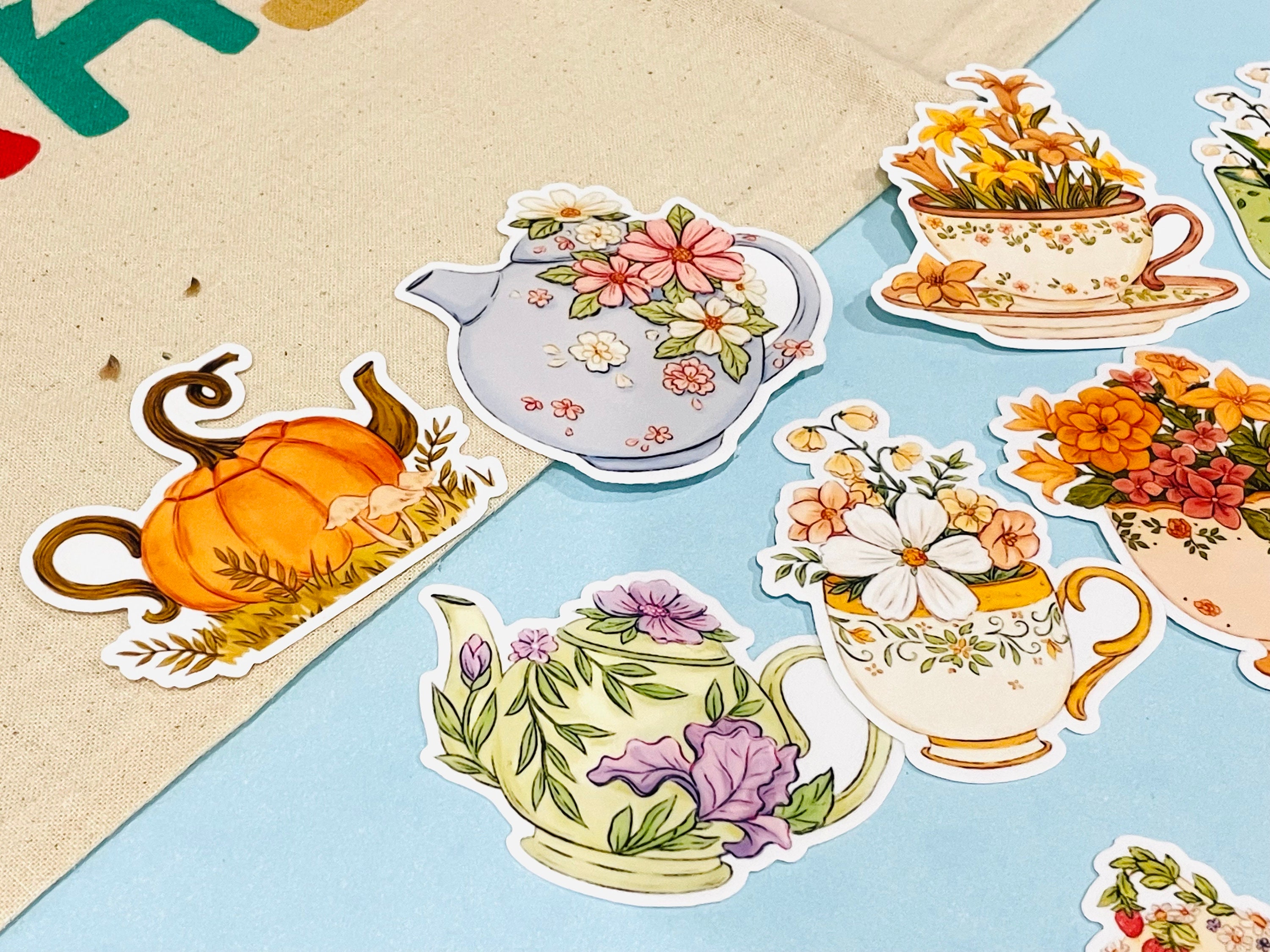 Teapot Sticker 11 Pcs Flower Tea Pot Planner Watercolours Stickers Cute Afternoon Tea ...