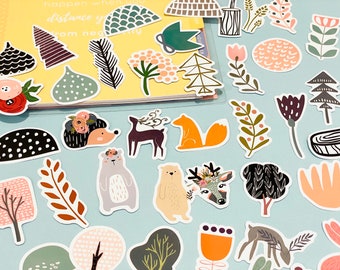 Boho European Style Aufkleber Pflanzen Blätter Retro Ästhetische Vinyl Bär Tiere Aufkleber für Planer, Bullet Journals und Scrapbooking