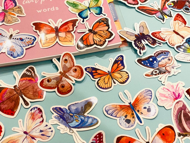 50pcs Colourful Butterfly Stickers Set Vinyl Decal Craft Pink Blue ...