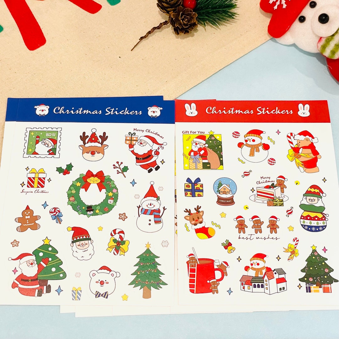 Cute Christmas Sticker Sheet, Santa Holiday Stickers, Xmas Bullet ...