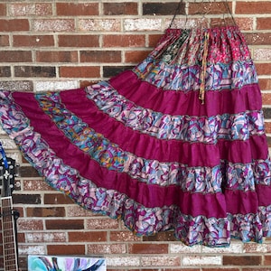 Boho Hippie Fairy Gypsy Patchwork Tiered Maxi Long BellyDance Festival Renaissance Ruffled Peasant Skirt w Pockets Jelly Roll