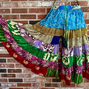 Bohemian Patchwork Tiered Peasant Hippie Gypsy Flowy Festival Faire Whimsical Boho Tribal Bellydance Wide Leg Palazzo Pants Free Size