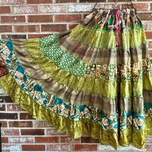 Boho Hippie Fairy Cottagecore Gypsy Patchwork Tribal Tiered Maxi Long Belly Dance Festival Renaissance Peasant Skirt with Pockets Nettle