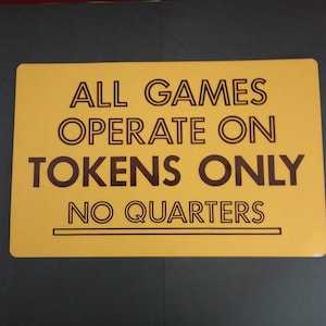 Vintage Arcade Game Room Sign 1980s Game Tokens