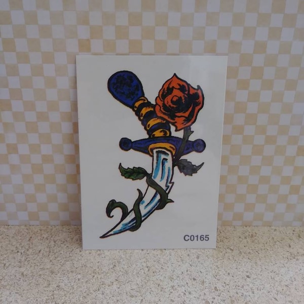 Vintage Dagger and Rose Temporary Tattoo 90s Vending Machine