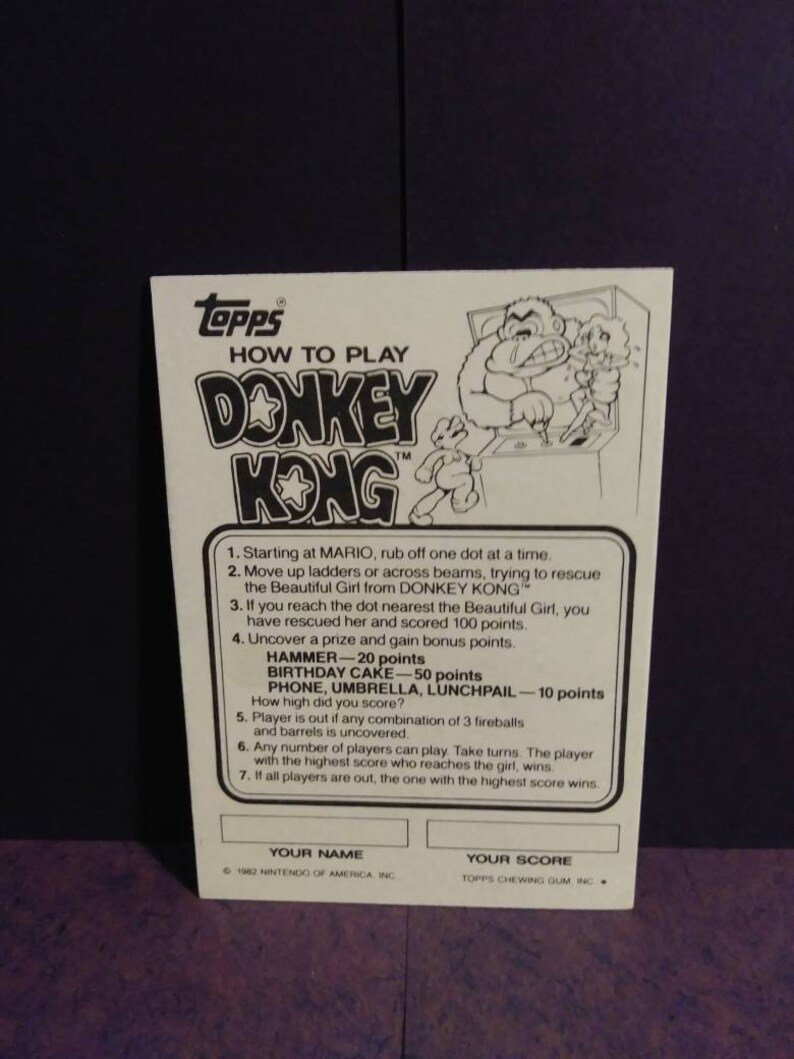 Vintage Nintendo Donkey Kong 80s Scratch Card Etsy