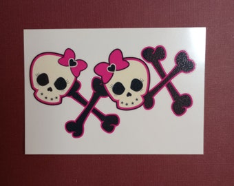 Pink Skull With Bones and Butterfly Temporary Tattoo