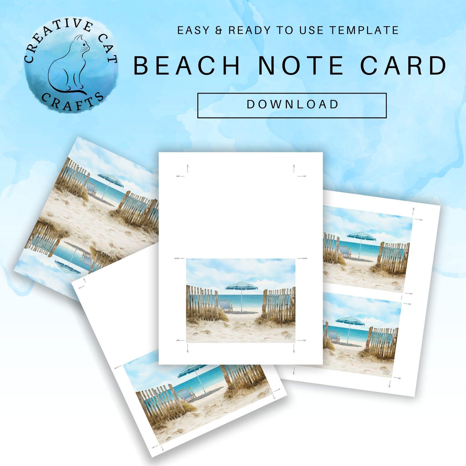 Beach Scene Digital Download - Printable / Note Card / Beach / Print ...