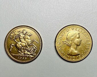 Goldmünze, Elizabeth II British Full Sovereign vergoldete Münze REPLIKA 1 Stück Vereinigtes Königreich NICHT magnetisch