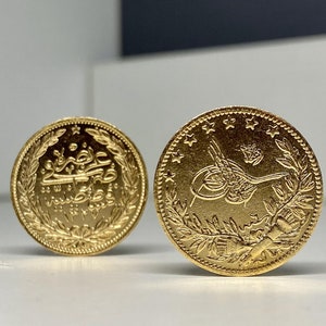 Ottoman Empire gold plated coin 1915 Mehmed V. Gold Plated 100 Kurush Coin (22mm)  REPLICA 1pcs