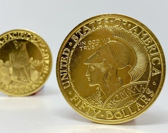 Gold coin 50 dollars Panama Pacific International Exposition, United States, 1915 REPLICA gold plated 24k, USA proof