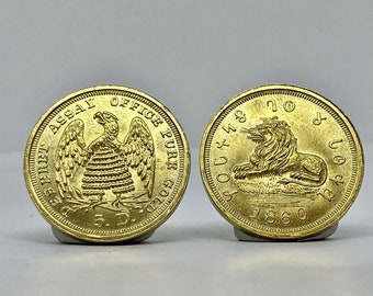 Gold plated coin 5 Dollars - Lion & Beehive Mormon Gold 1860 date replica ultra rare