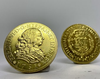 Moneda chapada en oro 8 Escudos - Fernando VI 1751 chapado en oro Perú REPLICA 1pcs