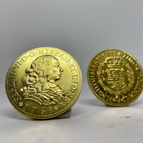 Gold plated Coin 8 Escudos - Fernando VI 1751 gold plated Peru REPLICA 1pcs