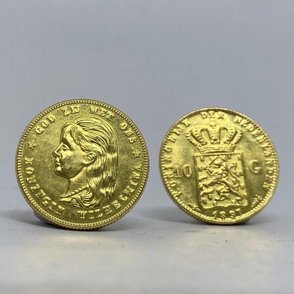 Gold plated coin 10 Gulden - Wilhelmina Gulden Dutch Empire 1897 REPLICA gold plated coin Netherlands