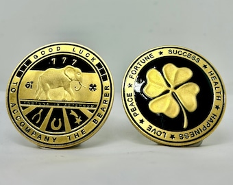 Gold Black Lucky Coin, Poker gold plated coin for success and happiness 1pcs